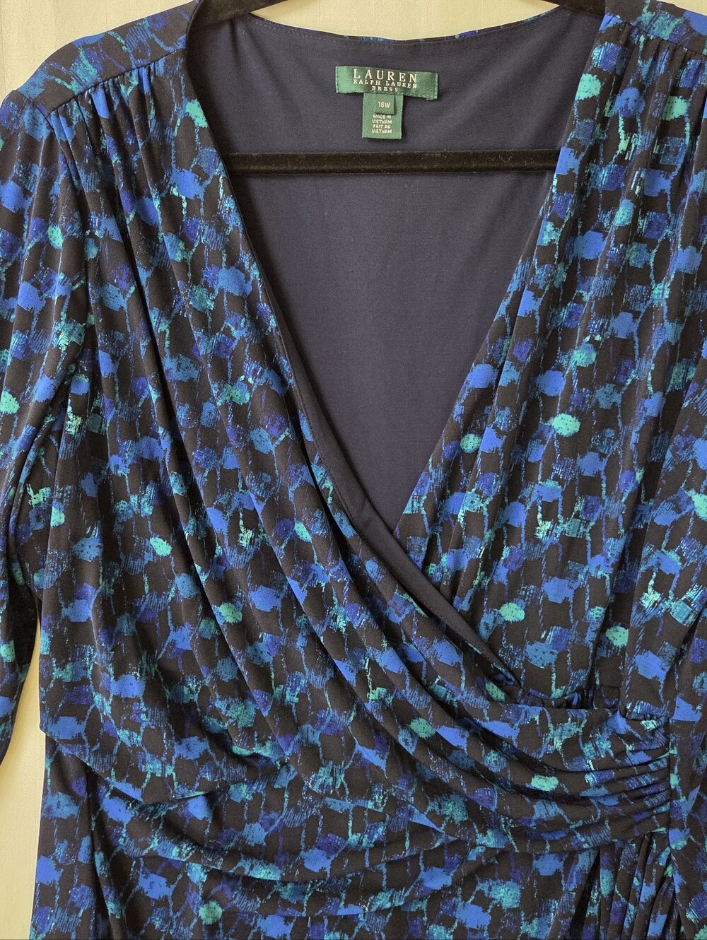 LAUREN Ralph Lauren Navy Blue & Teal faux Wrap Dress NWT Size 16